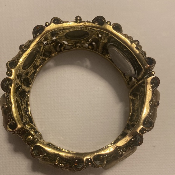 RARE DESIGN "OPC"  LADY'S WATCH 6 CAMEOS HINGEED  CUFF ORANGE STONES " QUARTZ - Picture 8 of 8